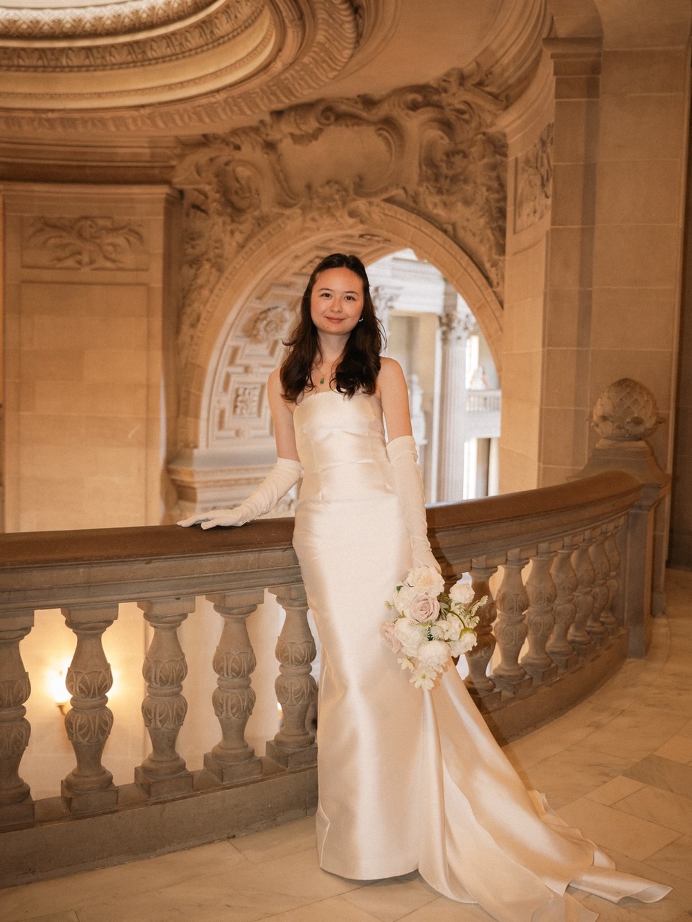 Solace London Ivory Satin Strapless Bridal Gown